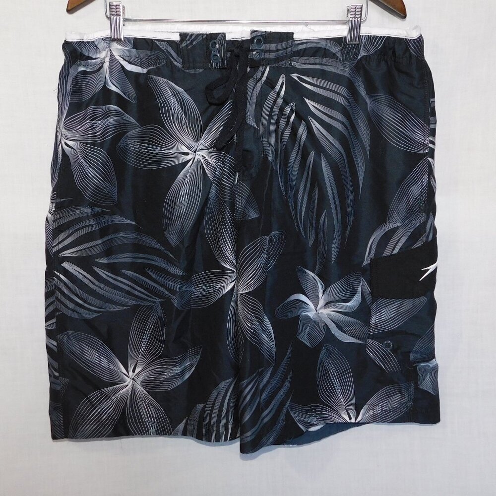 Speedo Black White Tropical Floral Lined Boardshorts Swimsuit Trunks Mens XL